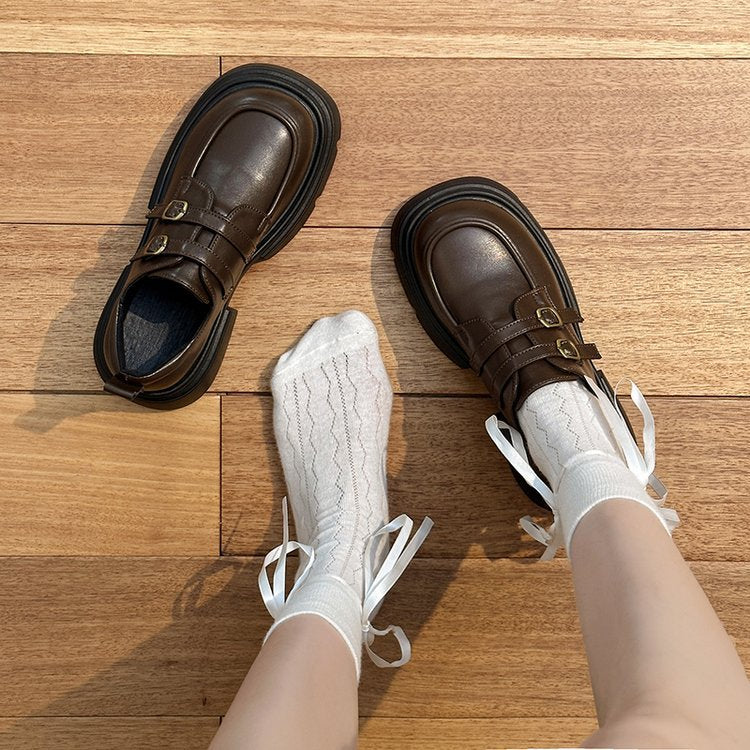 Damen modische Schnürschuhe mit eleganten Schnallen und robustem Plateau EB