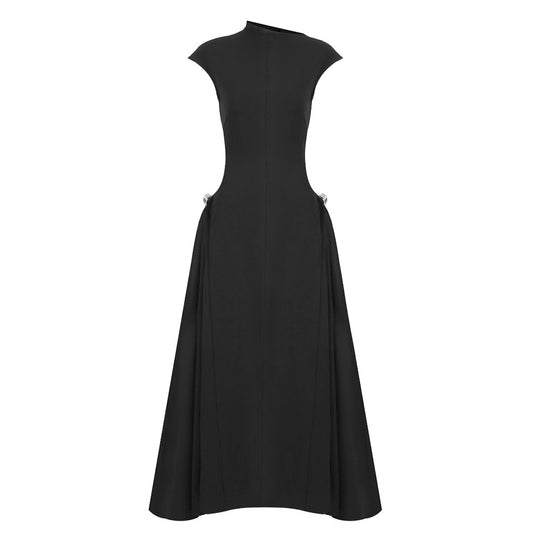 Damen elegantes bodenlanges Kleid mit außergewöhnlichem Kragen und innovativer Silhouette EB