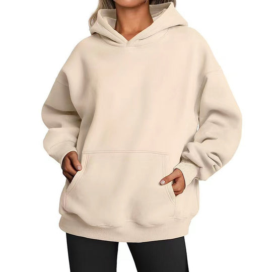 Damen nan Longline-Oversize Hoodie mit tiefer Schulter, verstärkter Kängurutasche und geripptem Saum EB