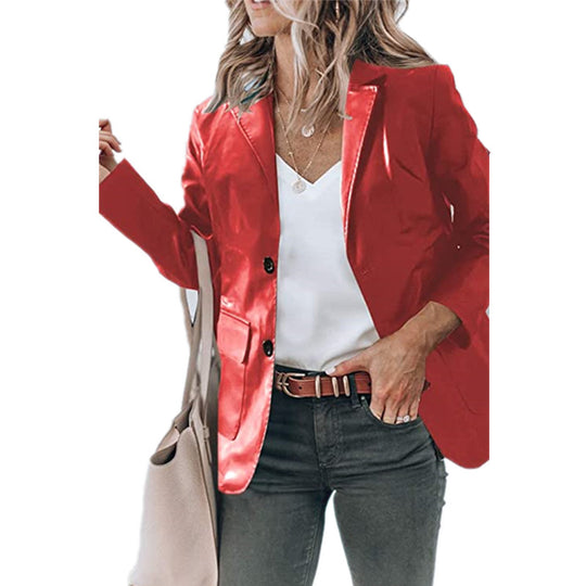 Damen elegante Blazerjacke im zeitlosen Design mit glänzender Oberfläche EB