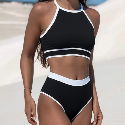 Damen Sportliches Bikini-Set mit hochgeschnittenem Unterteil und Racerback-Oberteil EB