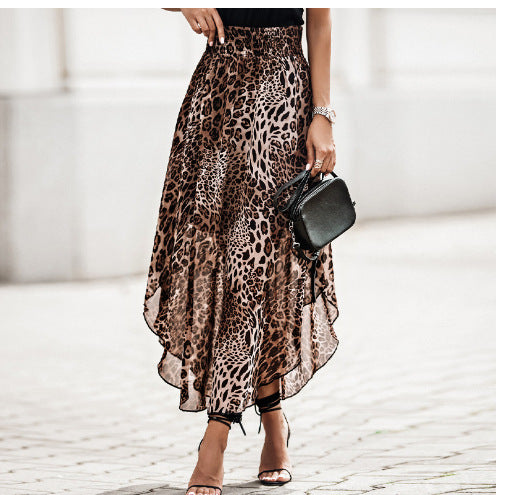 Damen Luftiger Maxirock mit asymmetrischem Saum im Leopardenmuster EB