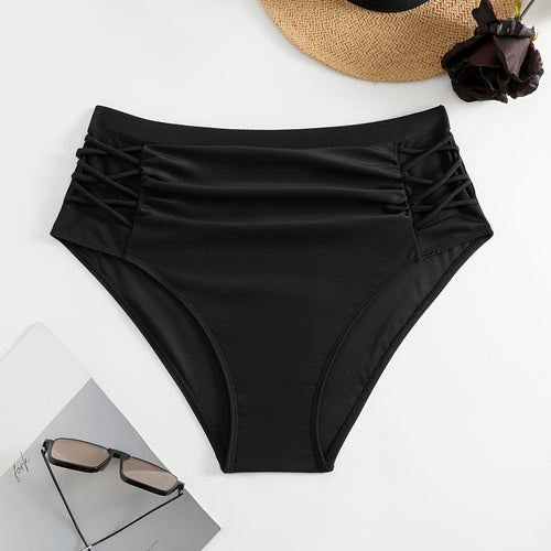 Damen High-Waist Bikinihose mit stilvollen Rüschendetails EB