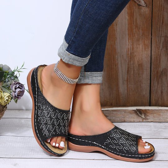 Damen Atmungsaktive und komfortable Sandalen mit Glitzerelementen EB