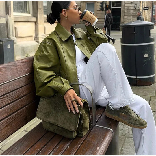 Damen modische oversized jacke mit steigendem Kragen EB