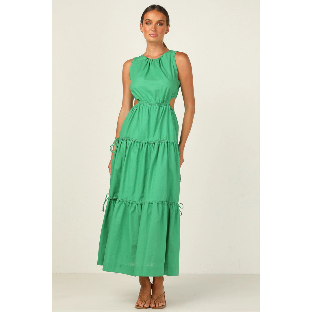 Damen Langarm Maxikleid mit verspielten Seitenausschnitten und fließendem Rock EB