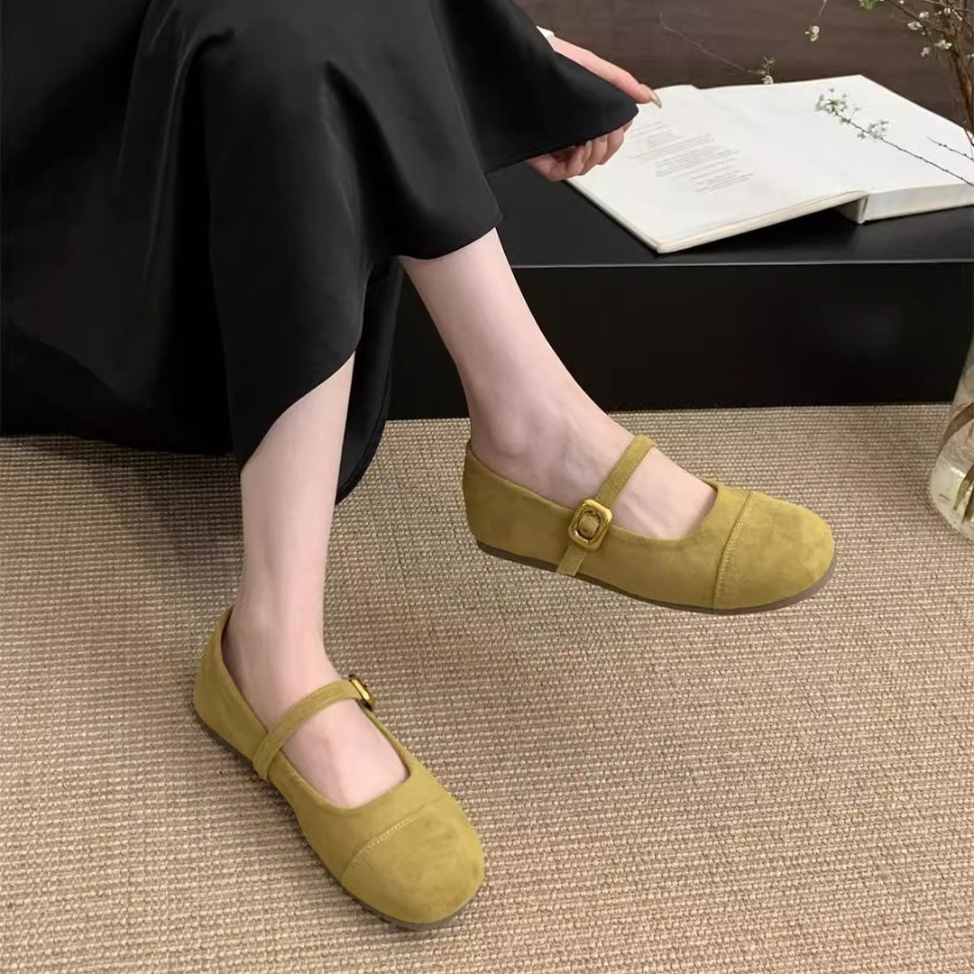 Damen Ballerinas mit modischem Riemchen und goldener Schnalle EB