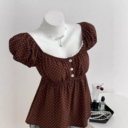 Damen Sommerkleid mit Puffärmeln und süßem Punkten EB