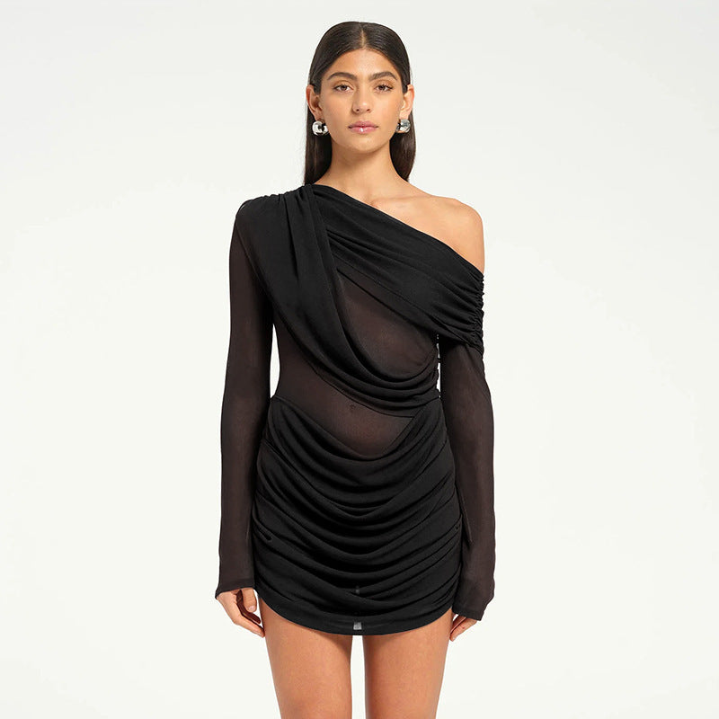 Damen Elegantes Wickel-Minikleid mit asymmetrischem Drapierungsdesign EB