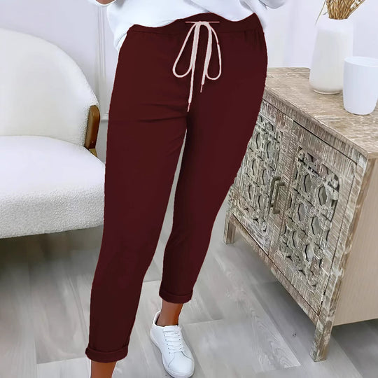 Damen nan taillierte Freizeithose mit Kordelzug und Umschlagbündchen EB