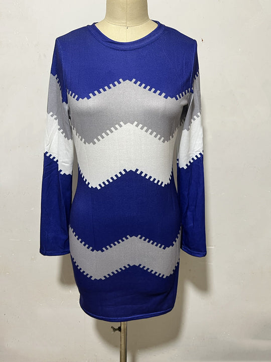 Damen nan Longsleeve-Strickkleid mit Chevron-Muster, geradem Saum und körperumspielender Passform EB
