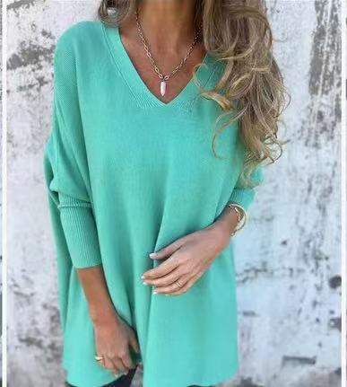 Damen V-Ausschnitt Oversized Pullover EB