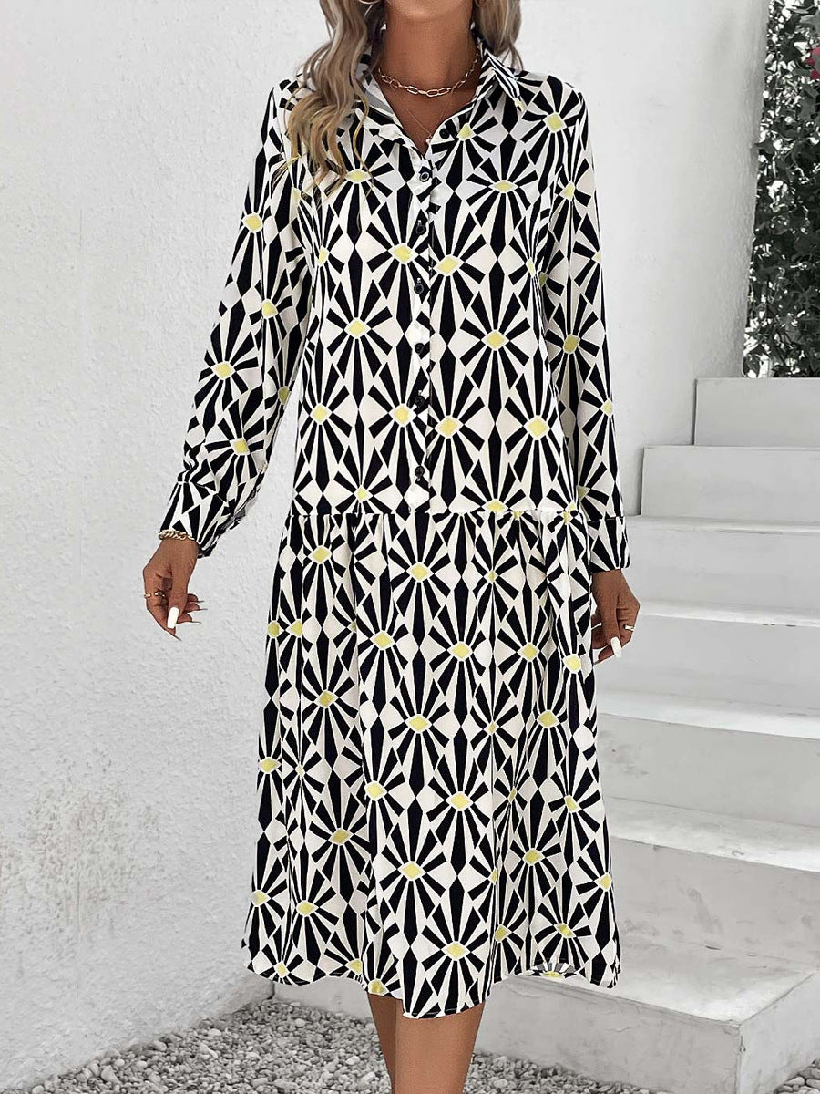 Damen Hemdblusenkleid mit modernem geometrischen Muster EB