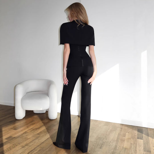 Damen Elegantes Oberteil mit schickem Cape-Ausschnitt und figurbetontem Design EB