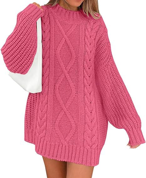 Damen Grobstrick Pulloverkleid mit asymmetrischem Saum und Zopfdesign EB