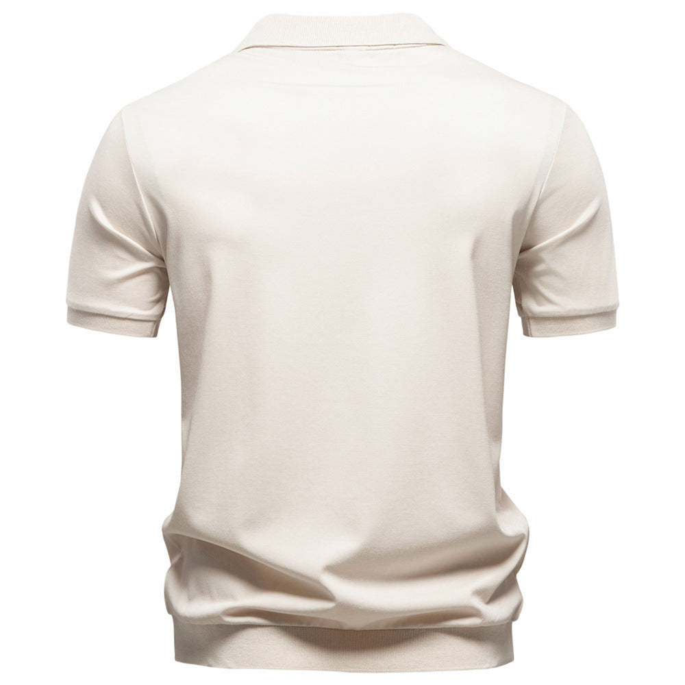 Herren nan feinstrickiges Kurzarm-Poloshirt mit offenem V-Kragen und elastischem Saum EB