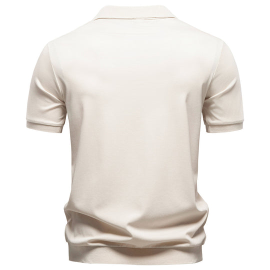 Herren nan feinstrickiges Kurzarm-Poloshirt mit offenem V-Kragen und elastischem Saum EB