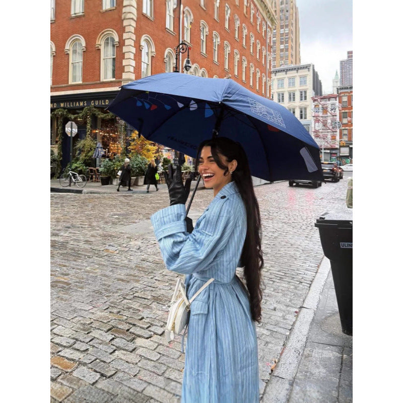Damen Trenchcoat mit gestreiftem Design und Bindegürtel EB
