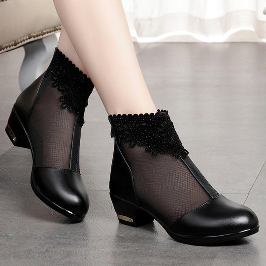 Damen Stiefeletten mit transparentem Mesh-Einsatz und funkelndem Schmuckdetail EB