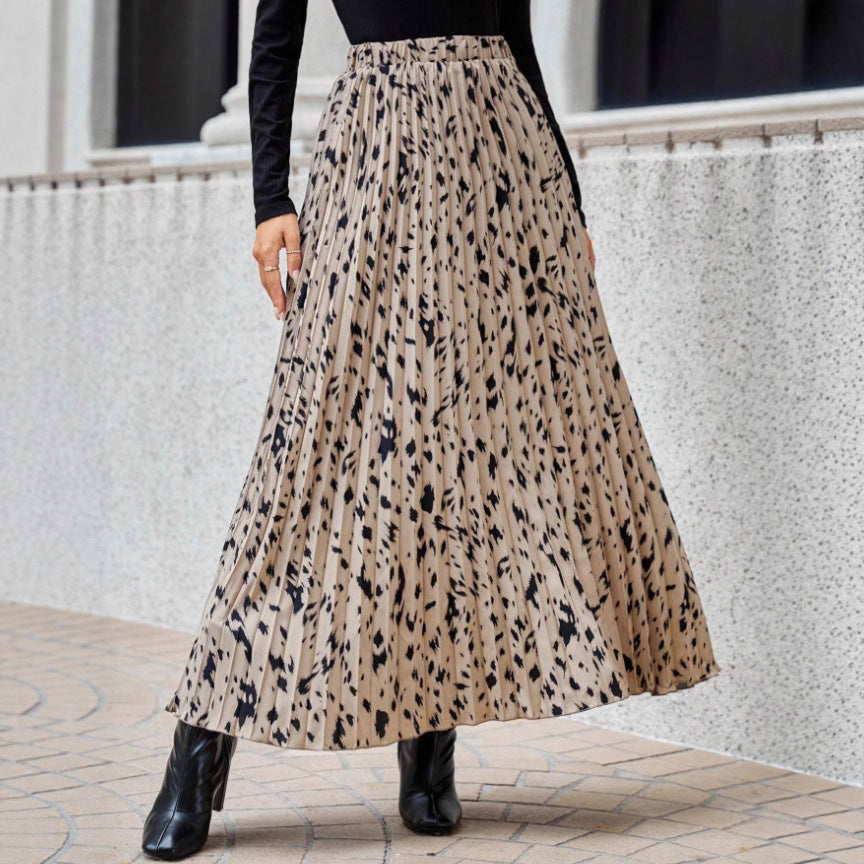 Damen Maxi-Faltenrock mit modischem Muster EB