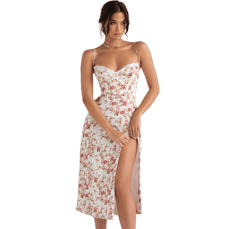 Damen Blumen Spitze Detail Bodycon Kleid EB