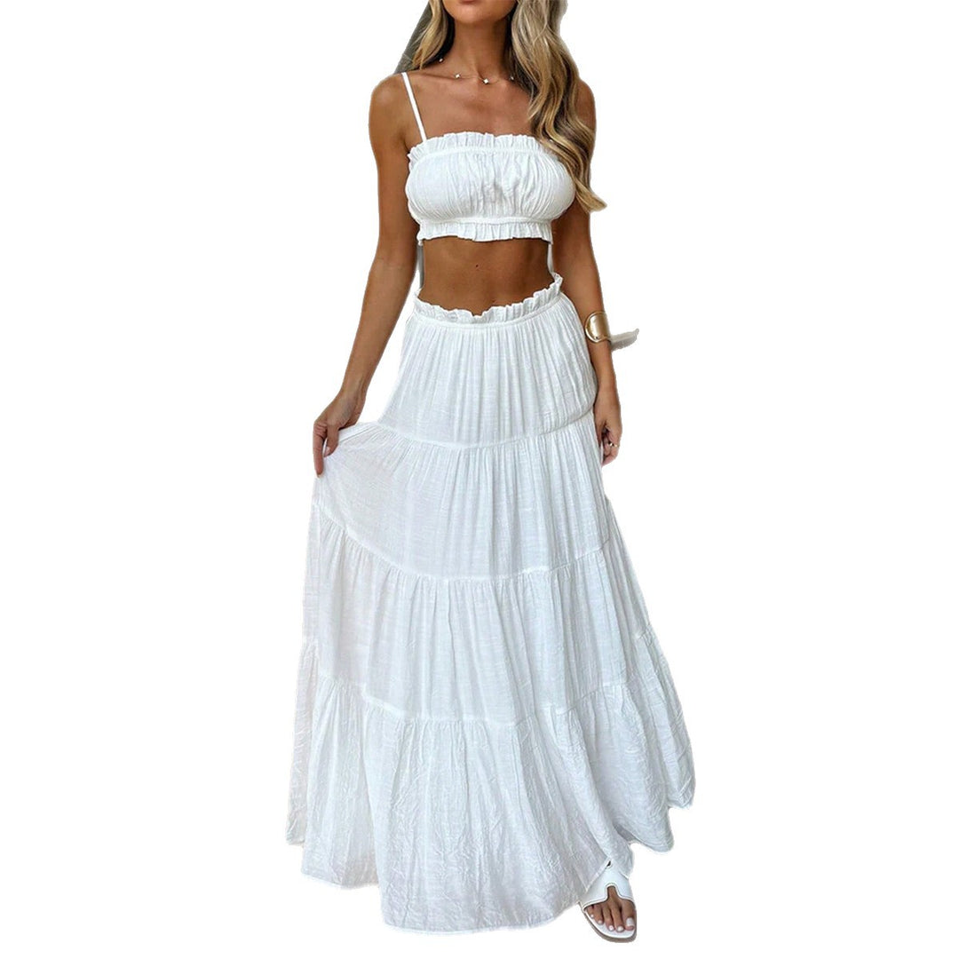Damen Boho Maxikleid mit gepufften Trägern und Rüschendetails EB