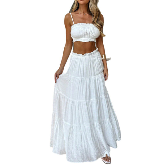 Damen Boho Maxikleid mit gepufften Trägern und Rüschendetails EB