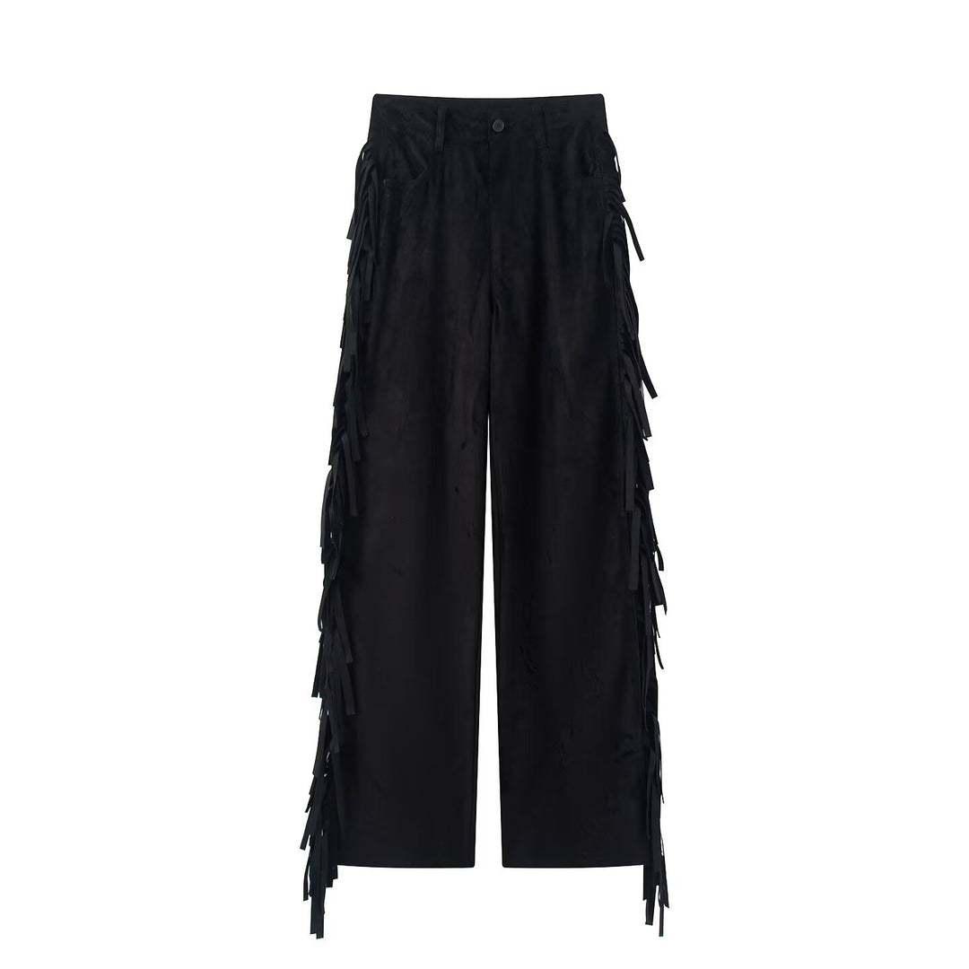 Damen weite Hose mit Fransen und modernem Schnitt EB