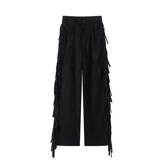 Damen weite Hose mit Fransen und modernem Schnitt EB