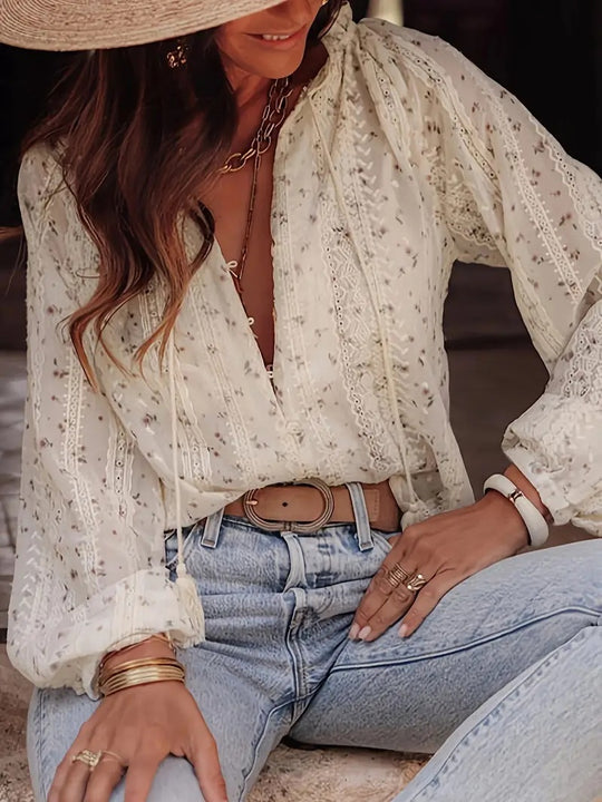 Damen bestickte Bluse mit eleganten Details EB