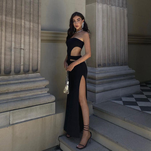Damen Maxikleid mit stilvollen Cut-Outs und sexy Schlitz EB