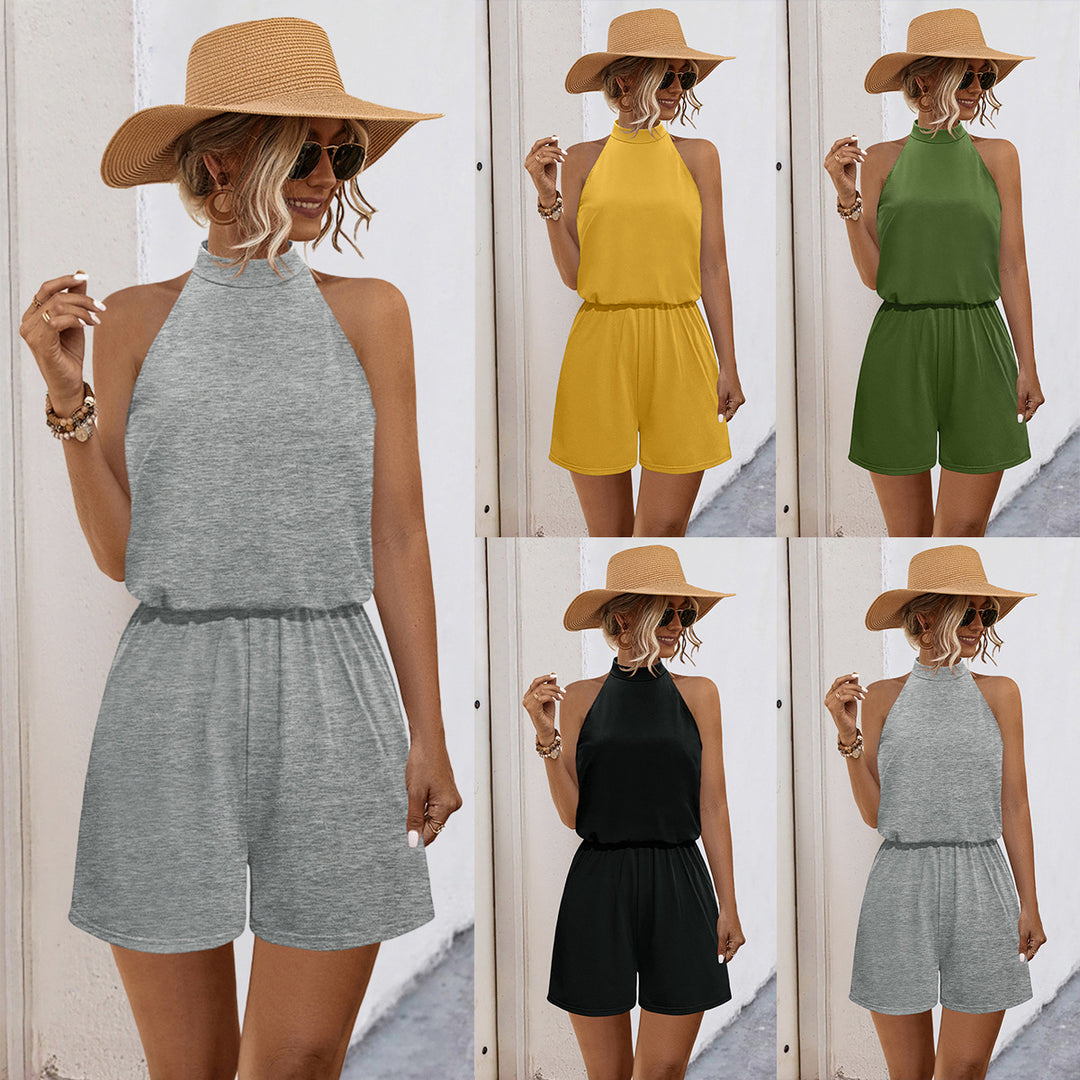 Damen Halter-Jumpsuit mit elastischem Bund und lässigem Stil EB