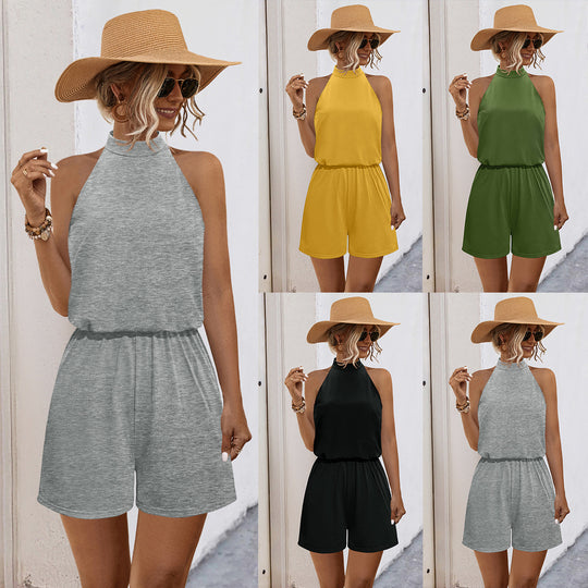 Damen Halter-Jumpsuit mit elastischem Bund und lässigem Stil EB