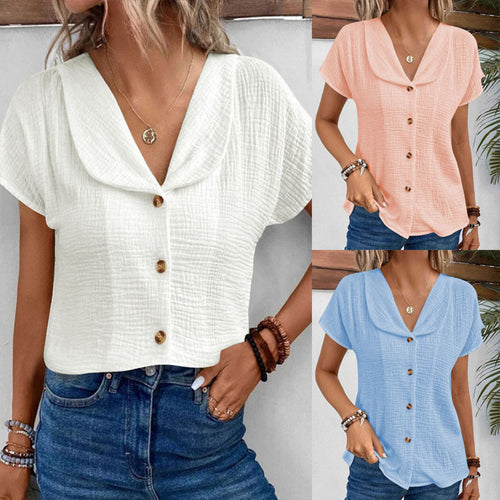 Damen Blusenshirt mit stilvollem Schalkragen und dekorativen Knopfdetails EB