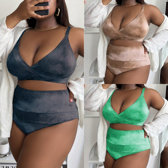 Damen Hoch tailliertes Bikini-Set mit raffiniertem Ripp-Design EB