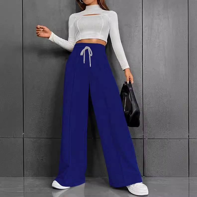 Damen nan weite High-Waist Palazzo-Jogginghose mit Kordelzug und Bügelfalte EB