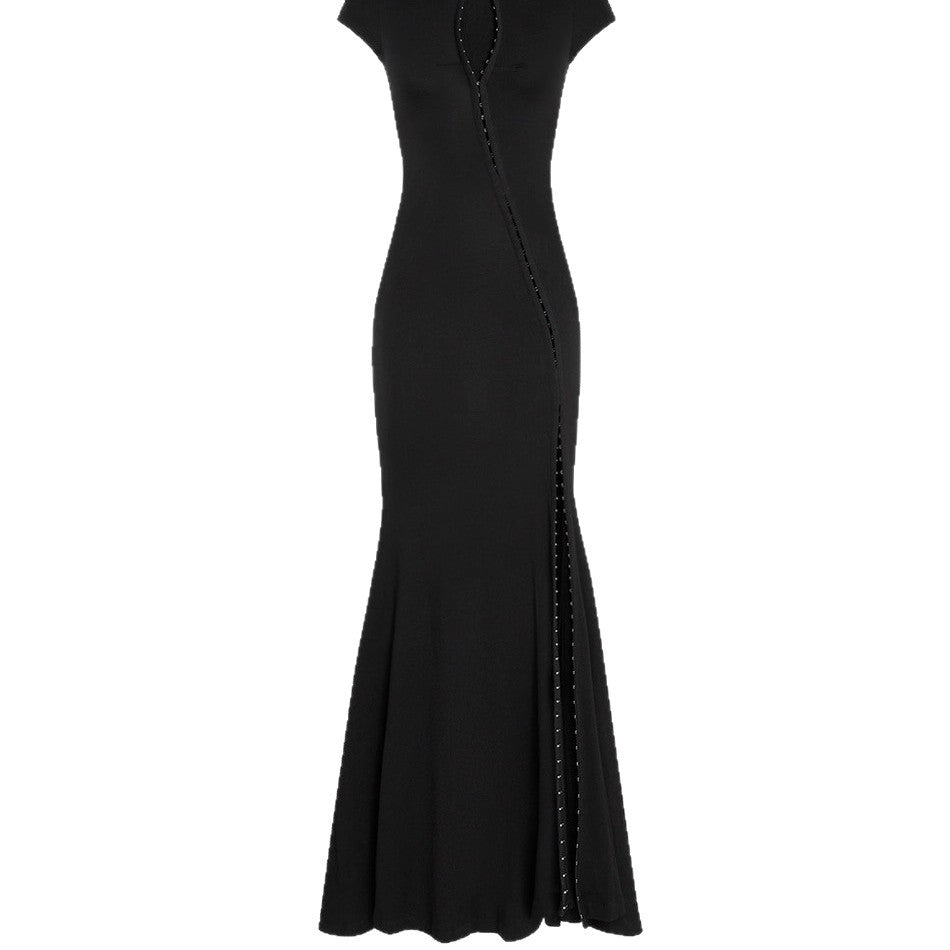 Damen Elegantes Maxikleid mit raffinierten Knopfdetails und seitlichem Schlitz EB