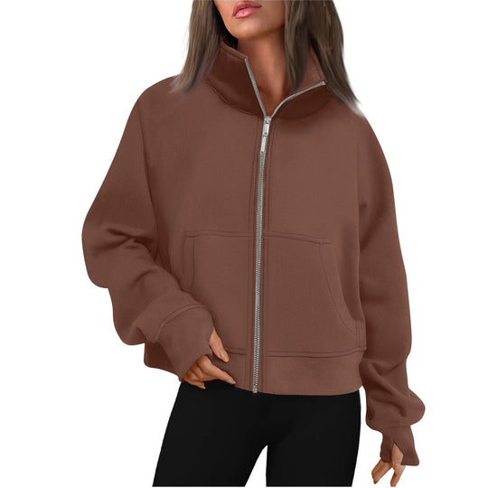 Damen bequeme Sweatjacke mit hohem Kragen EB