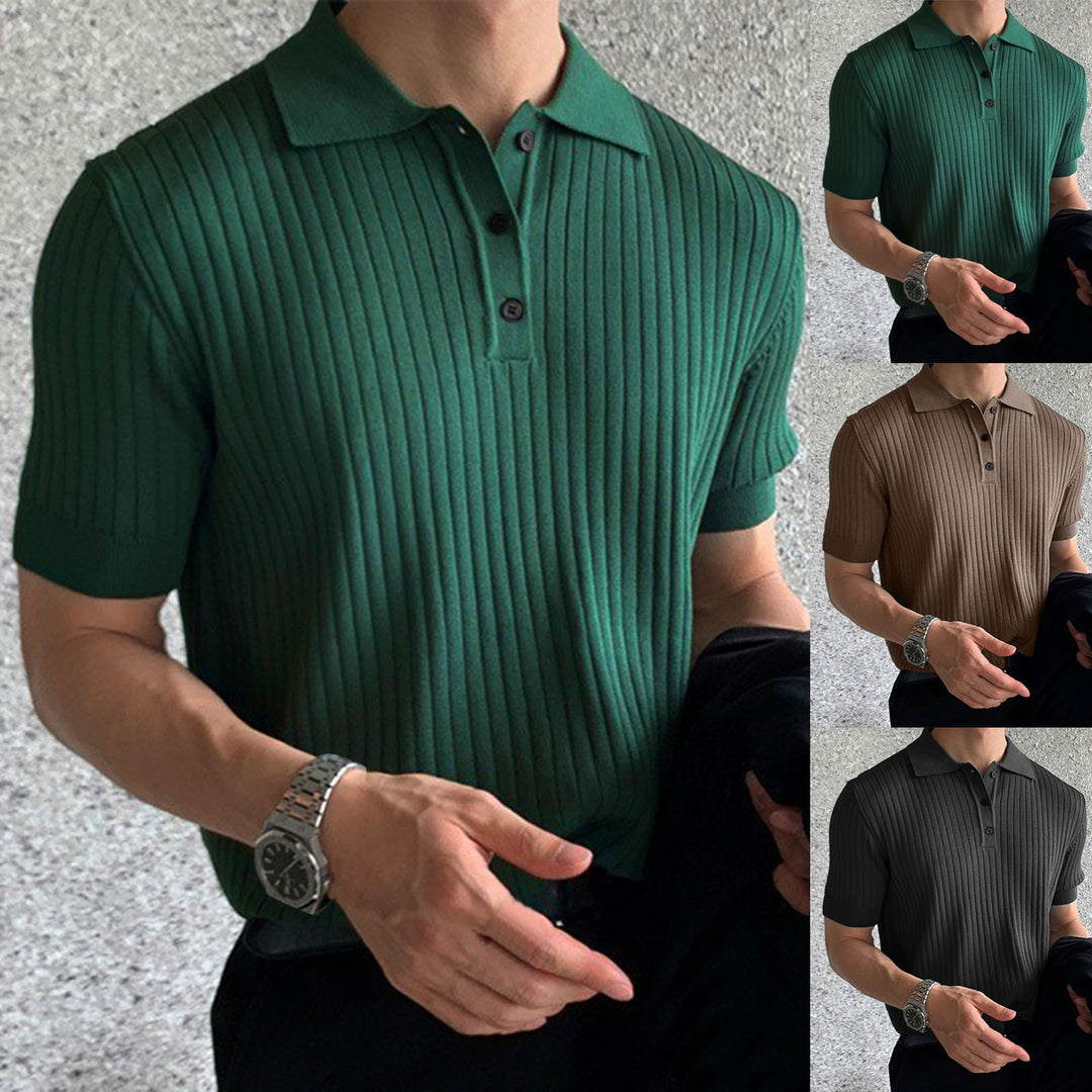 Herren nan schmal geschnittenes geripptes Poloshirt aus Feinstrick mit Kurzarm und Polokragen EB
