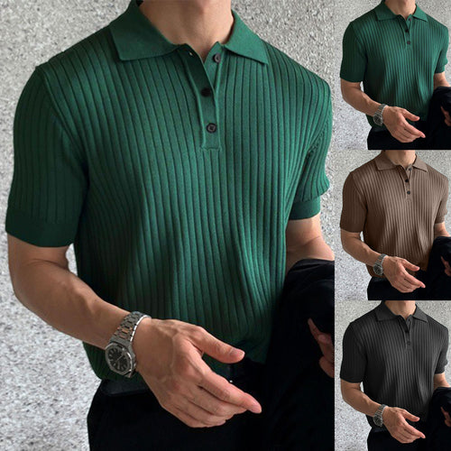 Herren nan schmal geschnittenes geripptes Poloshirt aus Feinstrick mit Kurzarm und Polokragen EB