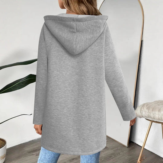 Damen Lange Strickjacke mit durchgehendem Reißverschluss und praktischen Taschen EB