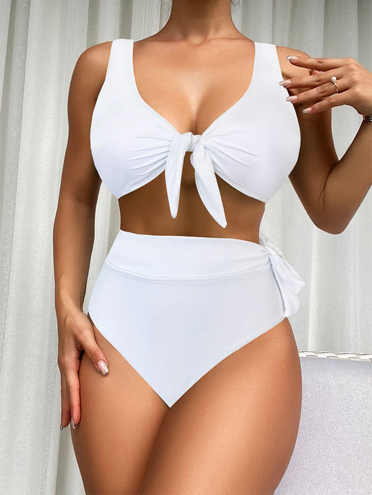 Damen Hochtaillierter Bikini mit modischem Knoten und unterstützendem Top EB