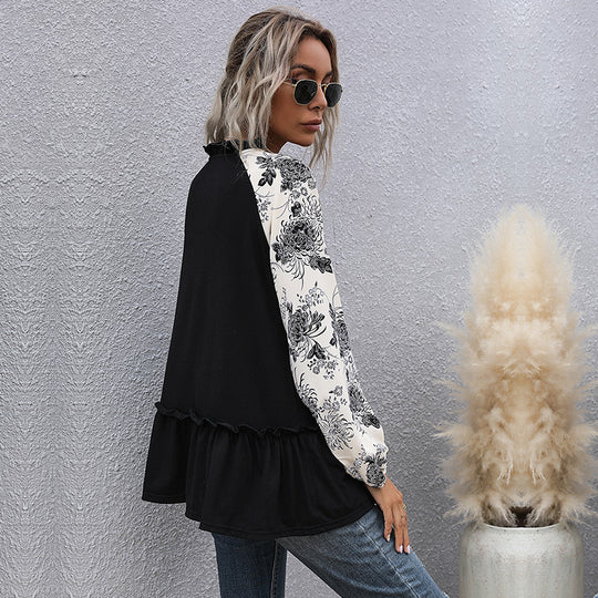 Damen modische Bluse mit floralem Ärmeldetail EB