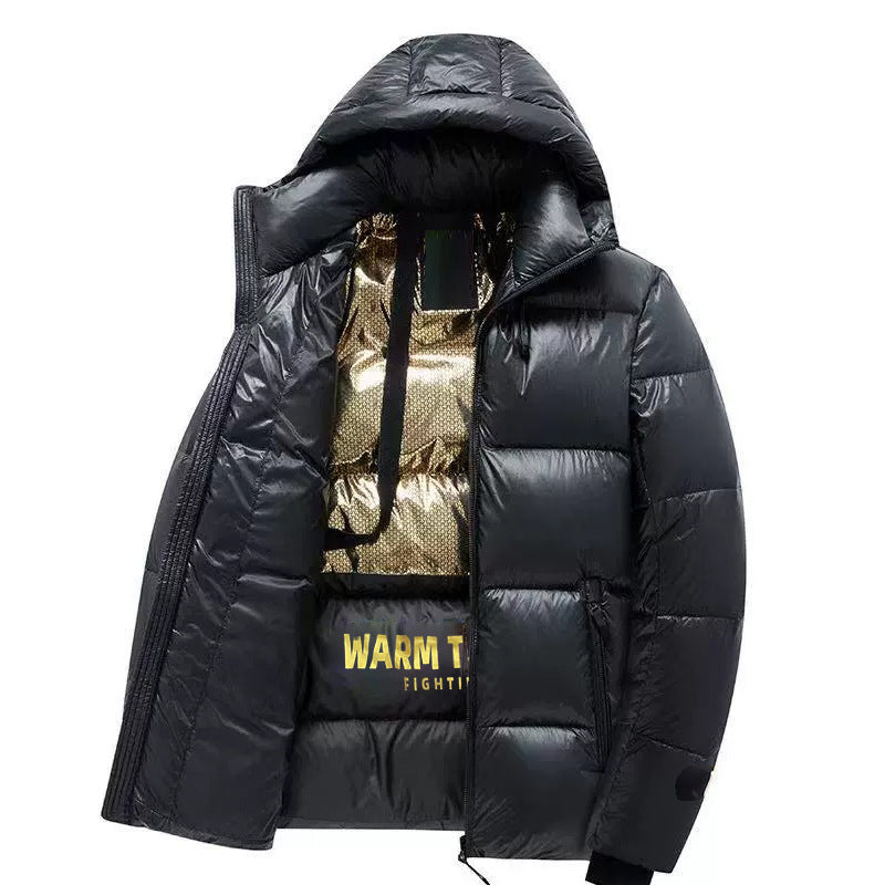 Herren glänzende Thermo-Steppjacke mit reflektierender Innenlage, Kapuze und wärmeisolierender Wattierung EB