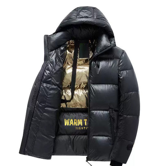 Herren glänzende Thermo-Steppjacke mit reflektierender Innenlage, Kapuze und wärmeisolierender Wattierung EB