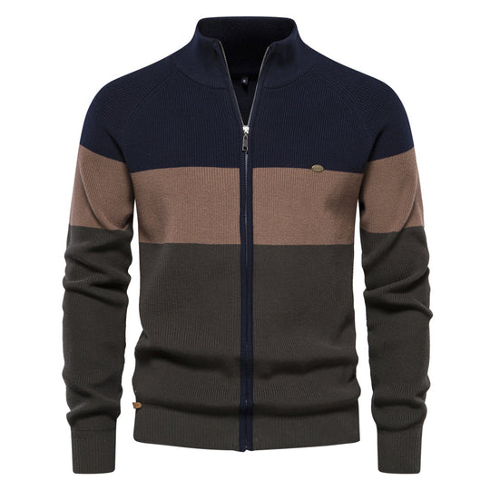Herren Strickjacke mit modischem Farbblockdesign und hochwertigem Reißverschluss EB