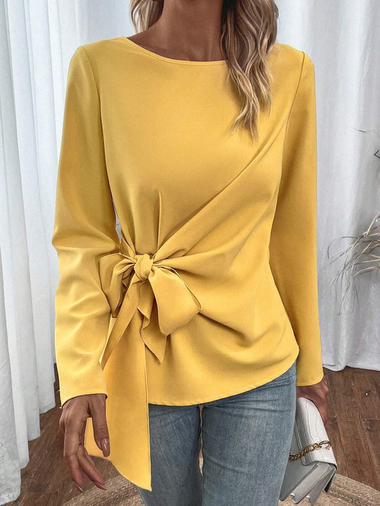 Damen Elegantes Blusenshirt mit seitlichem Knoten EB