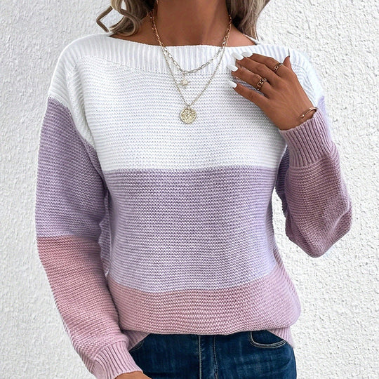 Damen bequemer Strickpullover mit modernem Farbblockdesign und lässigem Schnitt EB