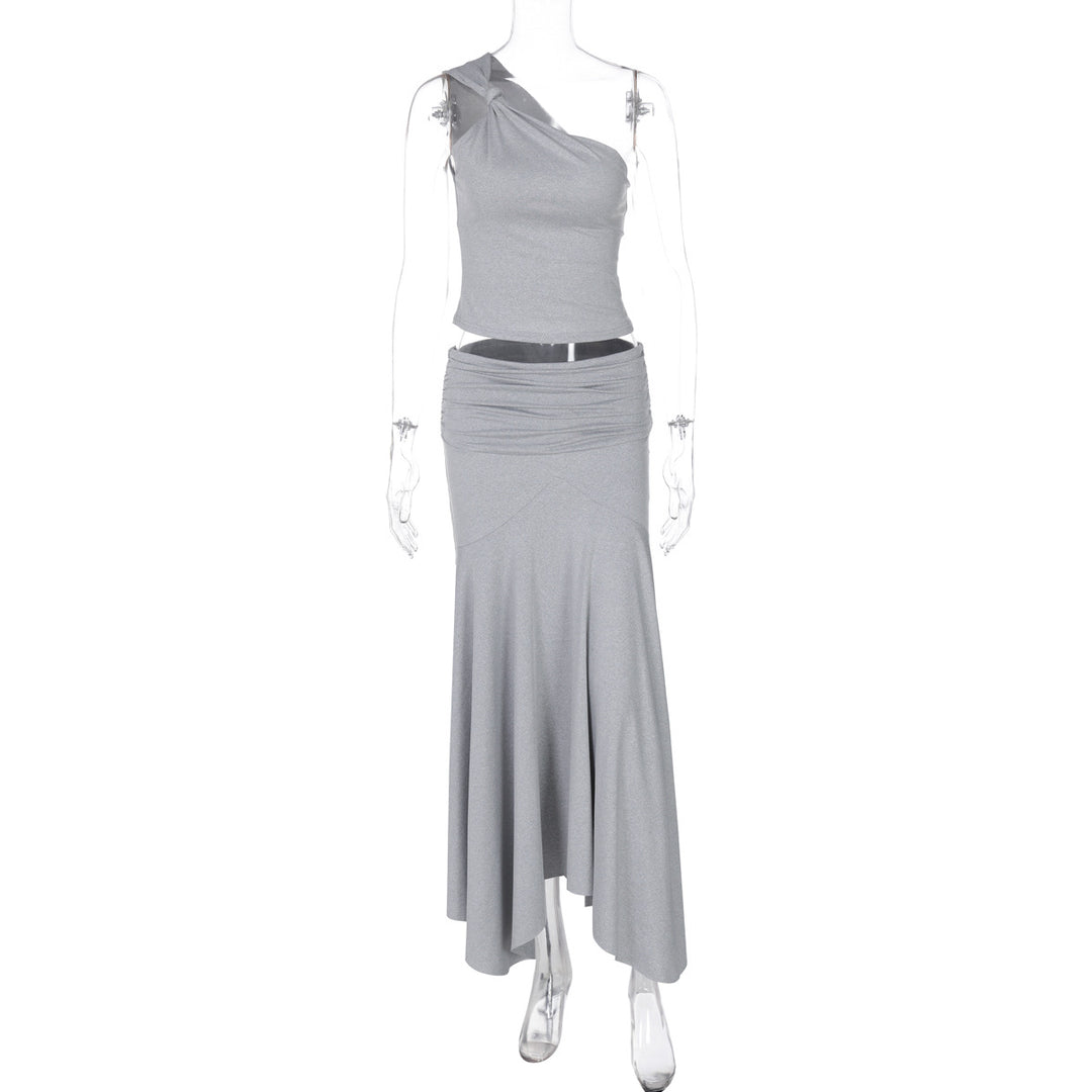 Damen Elegantes One-Shoulder Kleid mit fließendem Saum und Raffung EB