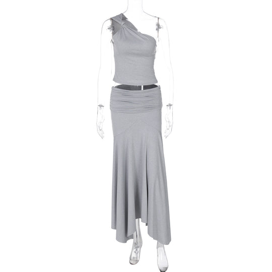 Damen Elegantes One-Shoulder Kleid mit fließendem Saum und Raffung EB